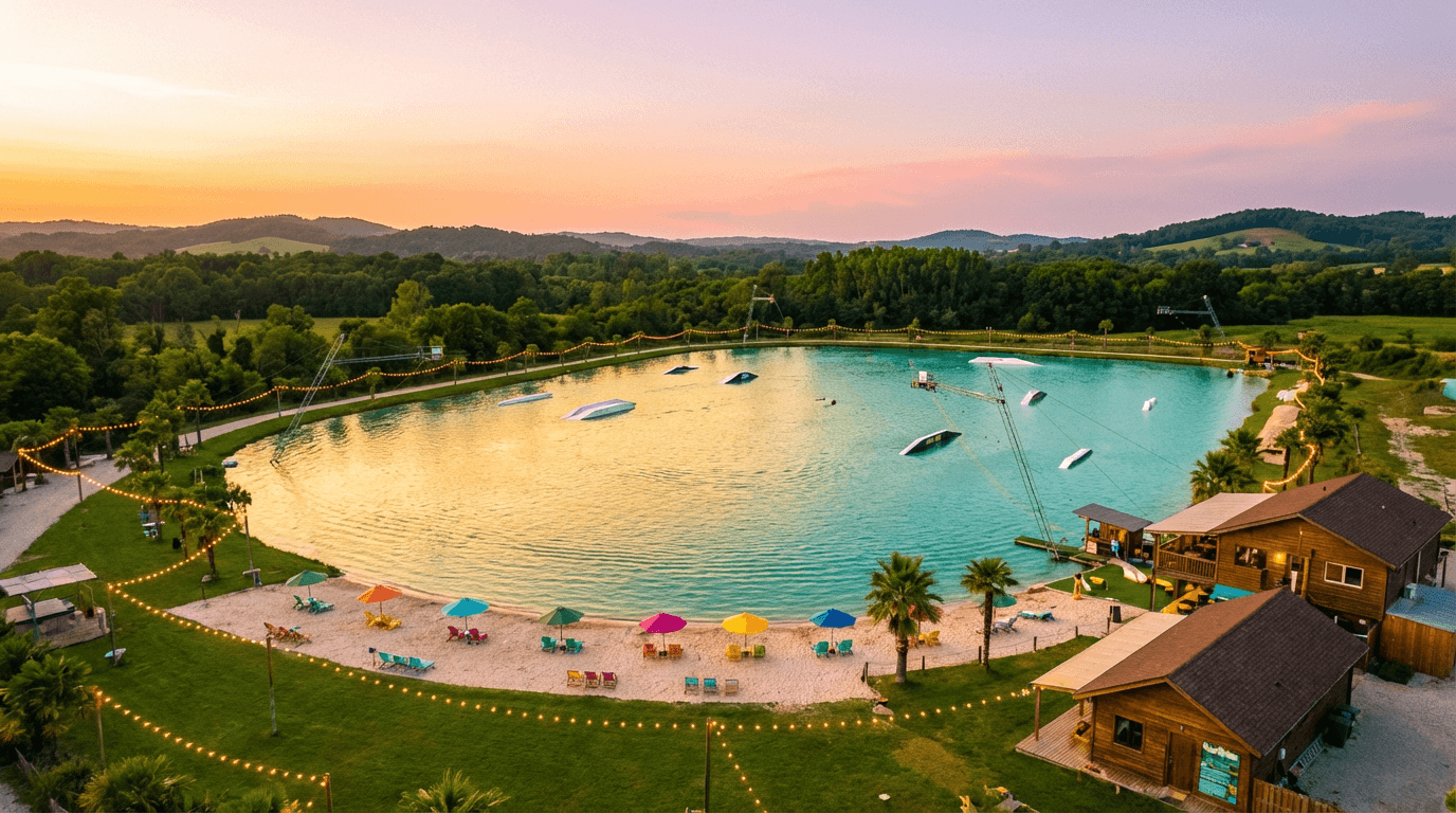 Rider na wakeboardzie w cable parku